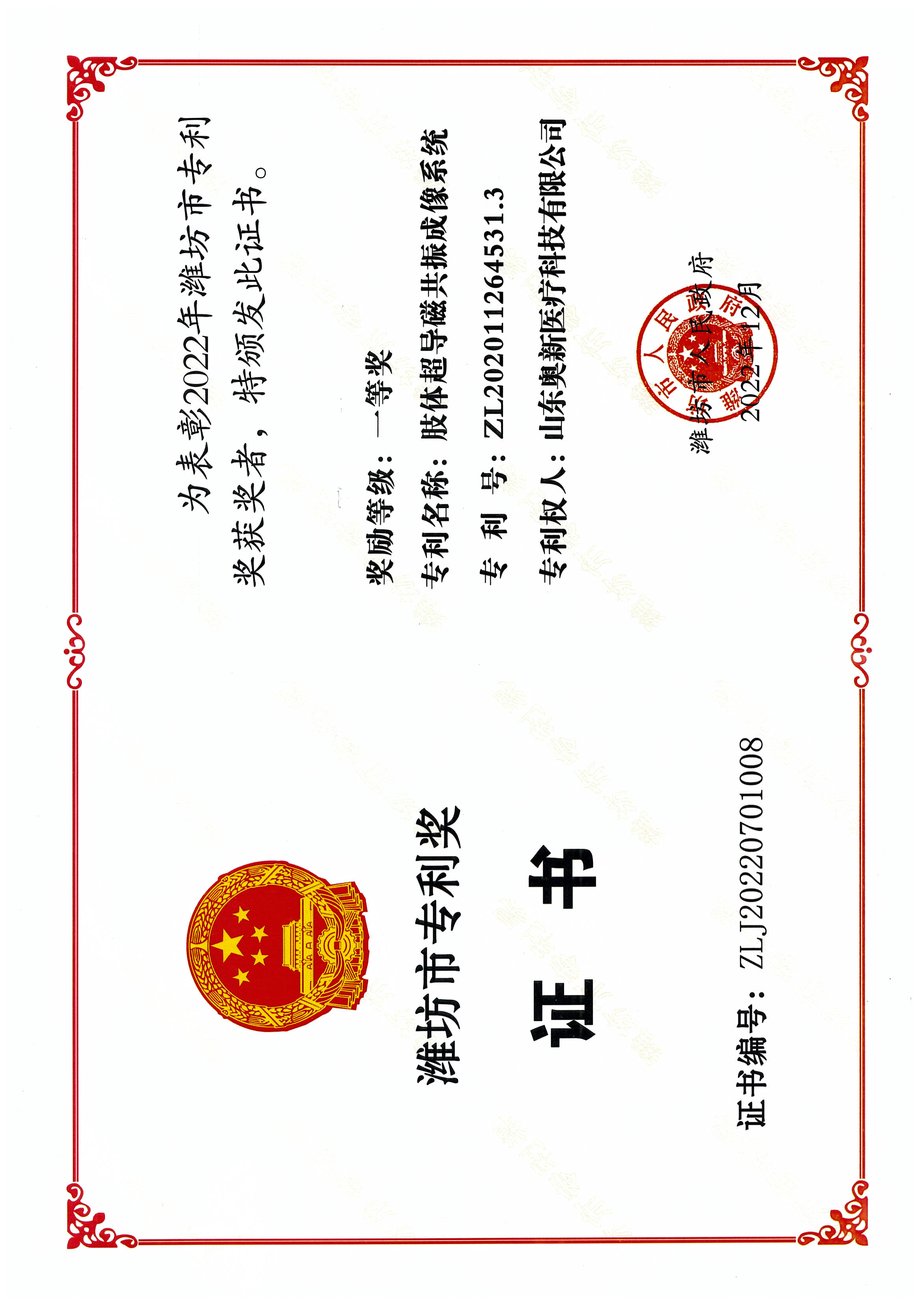 Weifang Patent Award